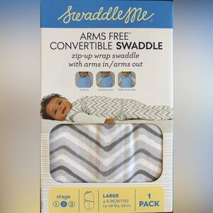 •NIB•SwaddleMe |Arms Free Convertible Swaddle | Large  (4-6m) |Gray Chevron